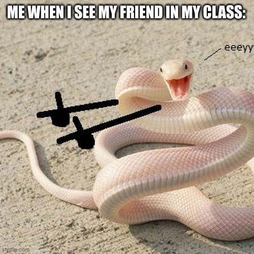 Eeeey. |  ME WHEN I SEE MY FRIEND IN MY CLASS: | image tagged in snek | made w/ Imgflip meme maker