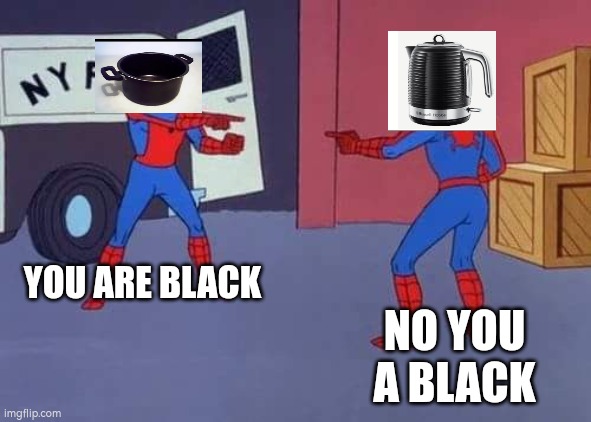 Spiderman mirror | YOU ARE BLACK; NO YOU A BLACK | image tagged in spiderman mirror | made w/ Imgflip meme maker