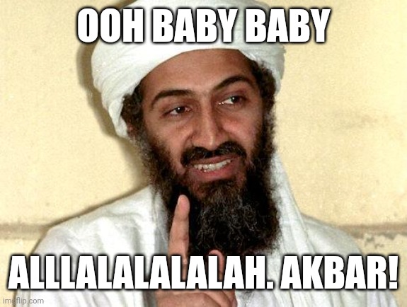 Osama bin Laden | OOH BABY BABY; ALLLALALALALAH. AKBAR! | image tagged in osama bin laden | made w/ Imgflip meme maker