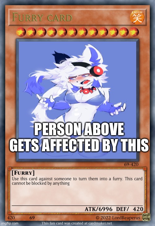 PERSON ABOVE GETS AFFECTED BY THIS | image tagged in furry card | made w/ Imgflip meme maker