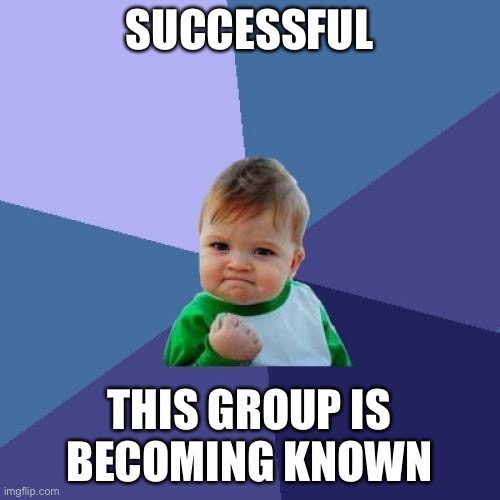 Ok | SUCCESSFUL; THIS GROUP IS BECOMING KNOWN | image tagged in memes,success kid | made w/ Imgflip meme maker