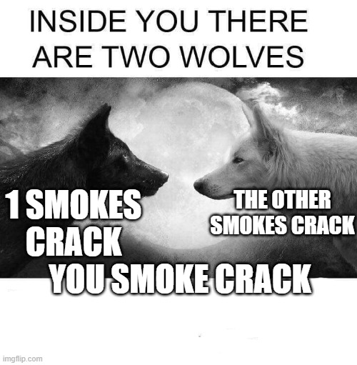 Inside you there are two wolves | THE OTHER SMOKES CRACK; 1 SMOKES CRACK; YOU SMOKE CRACK | image tagged in inside you there are two wolves | made w/ Imgflip meme maker