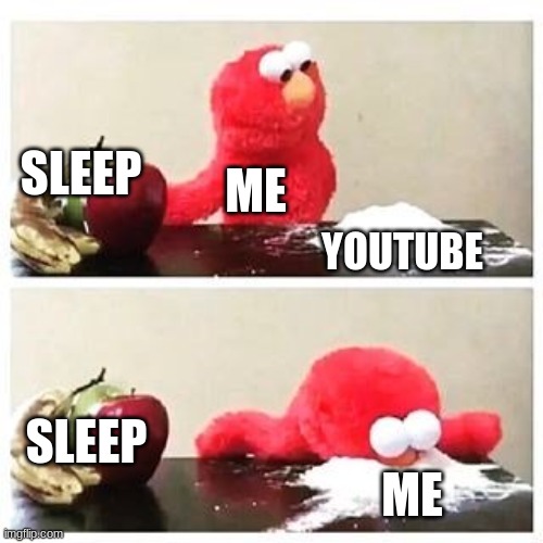 elmo cocaine | SLEEP YOUTUBE ME SLEEP ME | image tagged in elmo cocaine | made w/ Imgflip meme maker