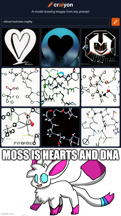 hmmmmm | MOSS IS HEARTS AND DNA | image tagged in sylceon again | made w/ Imgflip meme maker