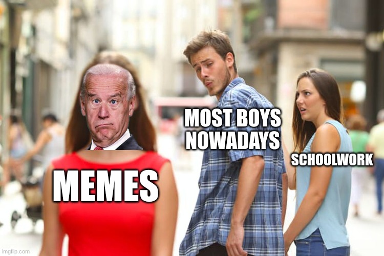 true | MOST BOYS NOWADAYS; SCHOOLWORK; MEMES | image tagged in memes,distracted boyfriend | made w/ Imgflip meme maker