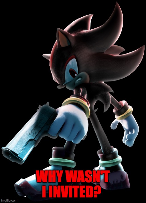 Shadow the Hedgehog | WHY WASN'T I INVITED? | image tagged in shadow the hedgehog | made w/ Imgflip meme maker
