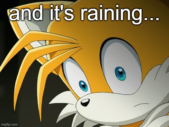 and it's raining... | image tagged in tails | made w/ Imgflip meme maker