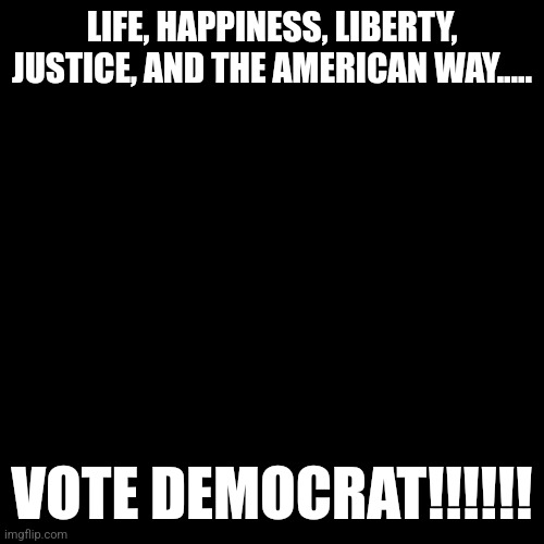 VOTE DEMOCRAT!!!! | LIFE, HAPPINESS, LIBERTY, JUSTICE, AND THE AMERICAN WAY..... VOTE DEMOCRAT!!!!!! | image tagged in this is america,patriotic | made w/ Imgflip meme maker