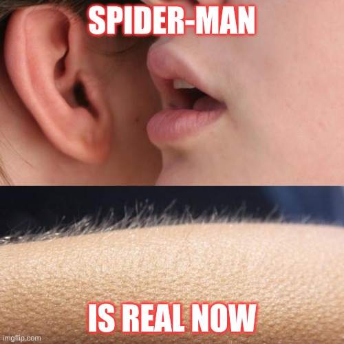 spider-man | SPIDER-MAN; IS REAL NOW | image tagged in whisper and goosebumps | made w/ Imgflip meme maker