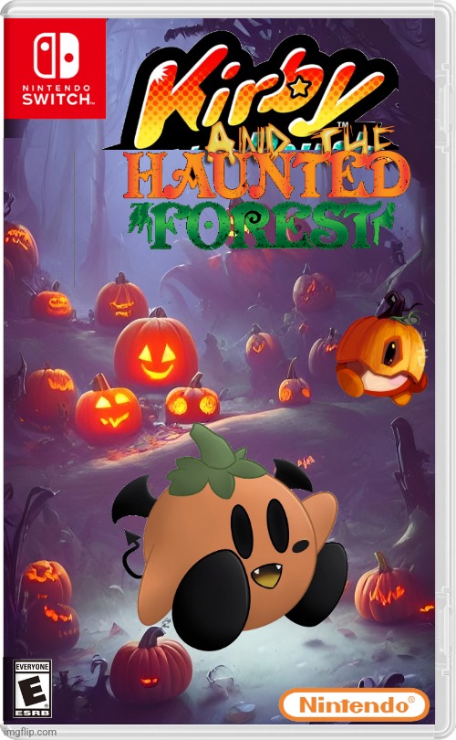 KIRBY AND THE HAUNTED FOREST | image tagged in kirby,haunted,spooktober,pumpkins,jack-o-lanterns,fake switch games | made w/ Imgflip meme maker