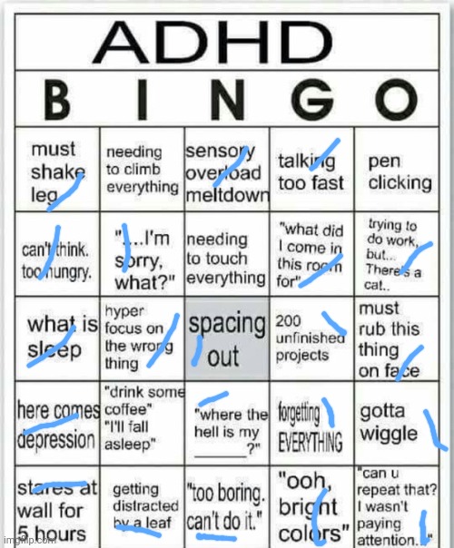 adhd bingo | image tagged in adhd bingo | made w/ Imgflip meme maker