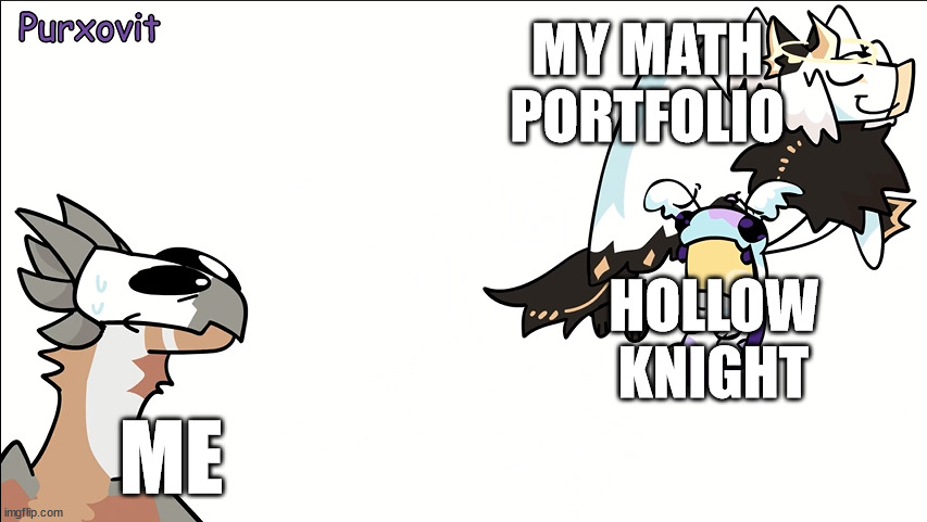 aereis flying with bean | MY MATH PORTFOLIO; HOLLOW KNIGHT; ME | image tagged in aereis flying with bean | made w/ Imgflip meme maker