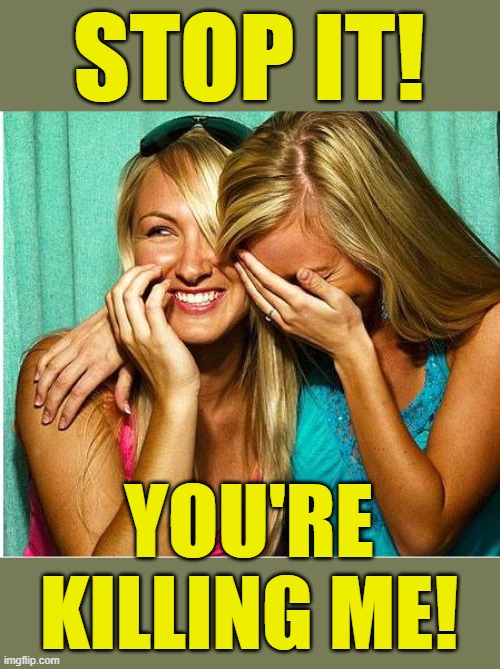Laughing Girls | STOP IT! YOU'RE KILLING ME! | image tagged in laughing girls | made w/ Imgflip meme maker
