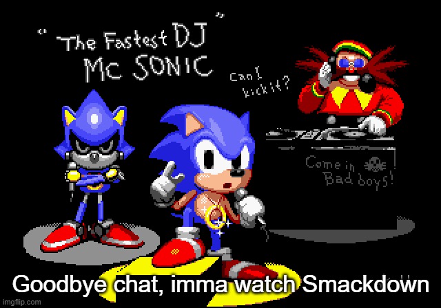 I'll come back around 10 or 11 pm | Goodbye chat, imma watch Smackdown | image tagged in sonic cd rapper image | made w/ Imgflip meme maker