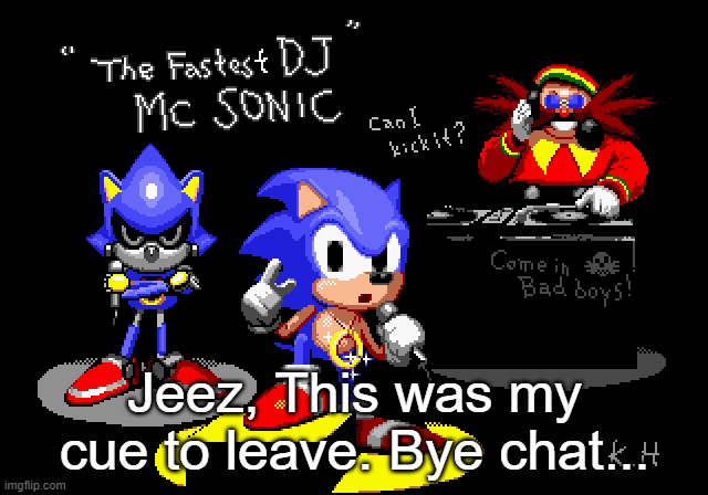 Sonic CD rapper image | Jeez, This was my cue to leave. Bye chat... | image tagged in sonic cd rapper image | made w/ Imgflip meme maker