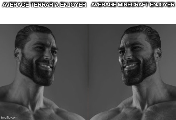 terraria vs minecraft | AVERAGE TERRARIA ENJOYER; AVERAGE MINECRAFT ENJOYER | image tagged in average fan 2 chad | made w/ Imgflip meme maker