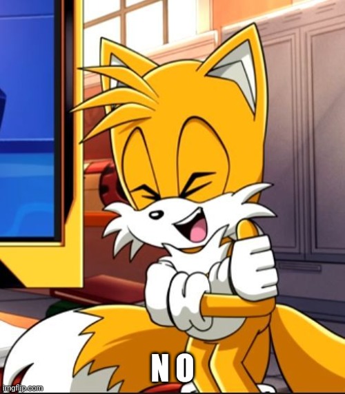 N O | image tagged in tails laughing | made w/ Imgflip meme maker