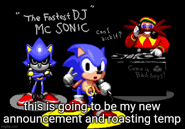 Sonic CD rapper image | this is going to be my new announcement and roasting temp | image tagged in sonic cd rapper image | made w/ Imgflip meme maker