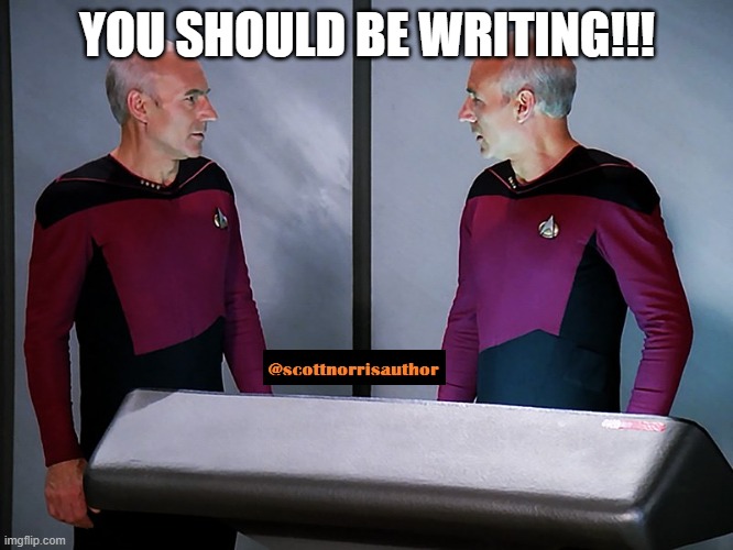 Picard staring at himself | YOU SHOULD BE WRITING!!! | image tagged in picard staring at himself | made w/ Imgflip meme maker