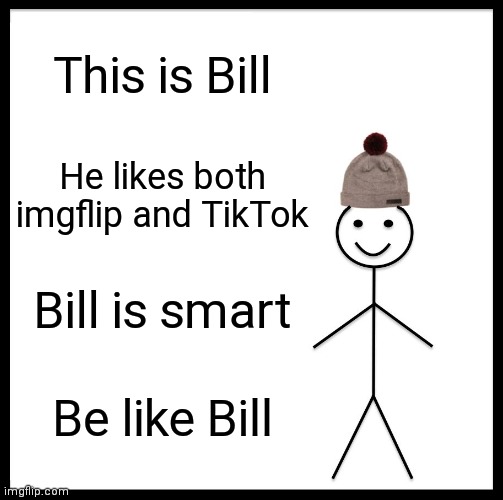 Trying to redeem myself here | This is Bill; He likes both imgflip and TikTok; Bill is smart; Be like Bill | image tagged in memes,be like bill | made w/ Imgflip meme maker