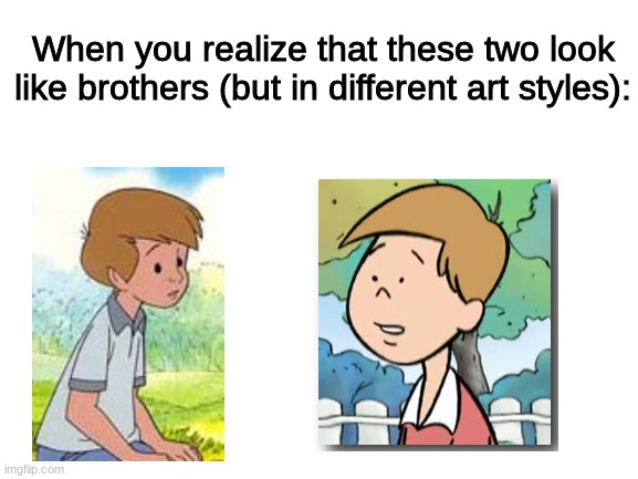 One's from Clifford The Big Red Dog (PBS Kids), the other one, well you know! | When you realize that these two look like brothers (but in different art styles): | image tagged in blank white template,nostalgia,pbs kids,disney | made w/ Imgflip meme maker