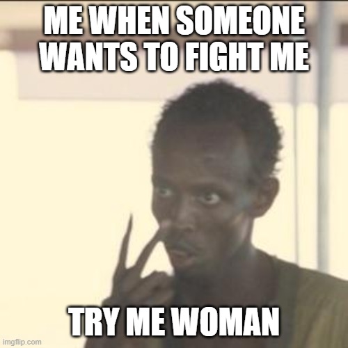 Look At Me Meme | ME WHEN SOMEONE WANTS TO FIGHT ME; TRY ME WOMAN | image tagged in memes,look at me | made w/ Imgflip meme maker