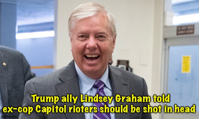 Lindsey Graham all over the place | Trump ally Lindsey Graham told ex-cop Capitol rioters should be shot in head | image tagged in lindsey graham | made w/ Imgflip meme maker
