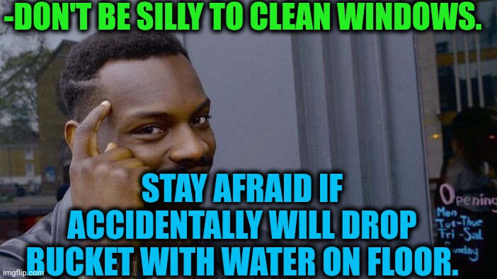 -Swamp on bottom. | -DON'T BE SILLY TO CLEAN WINDOWS. STAY AFRAID IF ACCIDENTALLY WILL DROP BUCKET WITH WATER ON FLOOR. | image tagged in memes,roll safe think about it,windows xp,bucket list,waterboy,kids afraid of rabbit | made w/ Imgflip meme maker