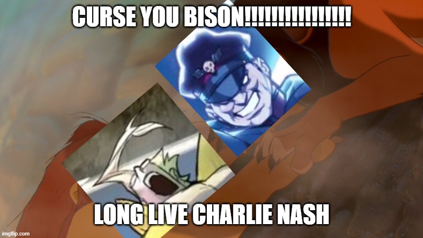 Long live Charlie Nash | CURSE YOU BISON!!!!!!!!!!!!!!!! LONG LIVE CHARLIE NASH | image tagged in lion king,street fighter,memes,funny | made w/ Imgflip meme maker