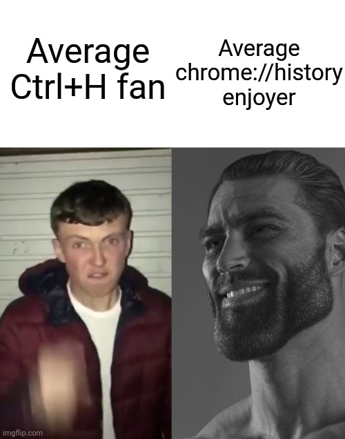 ~ | Average chrome://history enjoyer; Average Ctrl+H fan | image tagged in average fan vs average enjoyer | made w/ Imgflip meme maker
