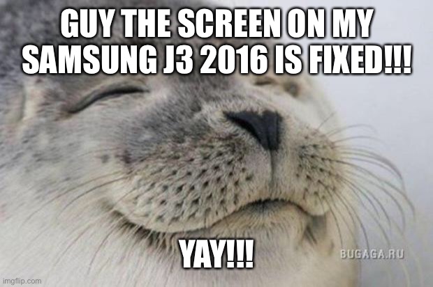 It’s no longer glitching! | GUY THE SCREEN ON MY SAMSUNG J3 2016 IS FIXED!!! YAY!!! | image tagged in happy seal,samsung,yay | made w/ Imgflip meme maker