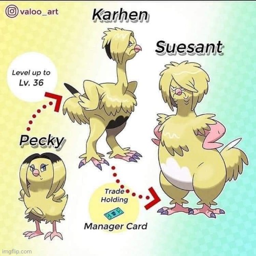 Pokémon But the Regional Bird is a Karen | image tagged in pokemon,karens,fakemon,memes | made w/ Imgflip meme maker