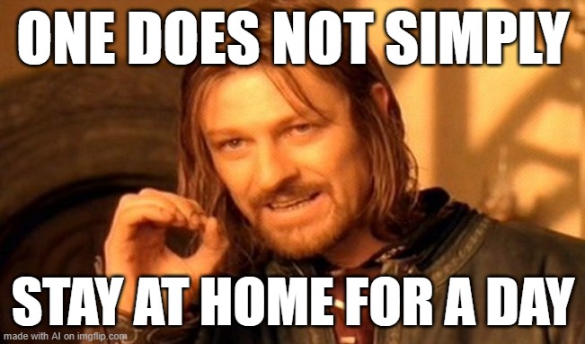 One Does Not Simply | ONE DOES NOT SIMPLY; STAY AT HOME FOR A DAY | image tagged in memes,one does not simply | made w/ Imgflip meme maker