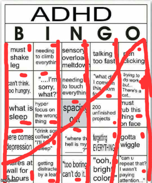 me when i have to do school: but cat | image tagged in adhd bingo | made w/ Imgflip meme maker