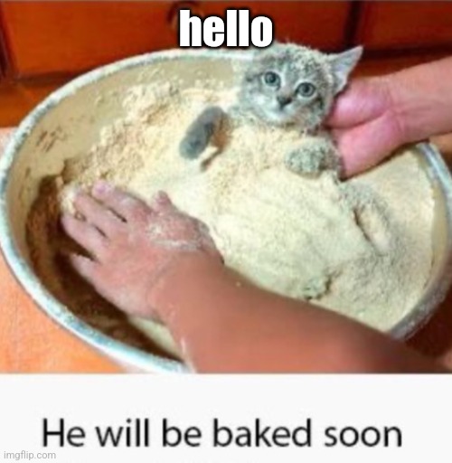 He will be baked soon | hello | image tagged in he will be baked soon | made w/ Imgflip meme maker