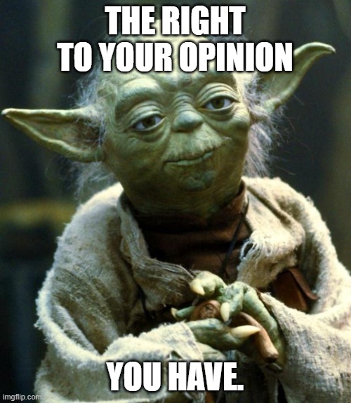 Star Wars Yoda Meme | THE RIGHT TO YOUR OPINION YOU HAVE. | image tagged in memes,star wars yoda | made w/ Imgflip meme maker