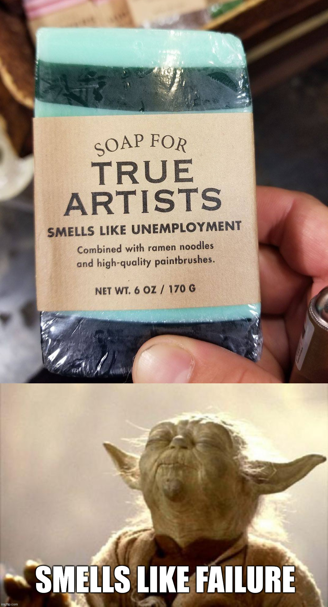 SMELLS LIKE FAILURE | image tagged in yoda smell,fake | made w/ Imgflip meme maker