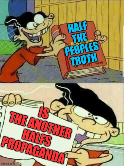 Double d facts book  | HALF THE PEOPLES TRUTH IS THE ANOTHER HALFS PROPAGANDA | image tagged in double d facts book | made w/ Imgflip meme maker