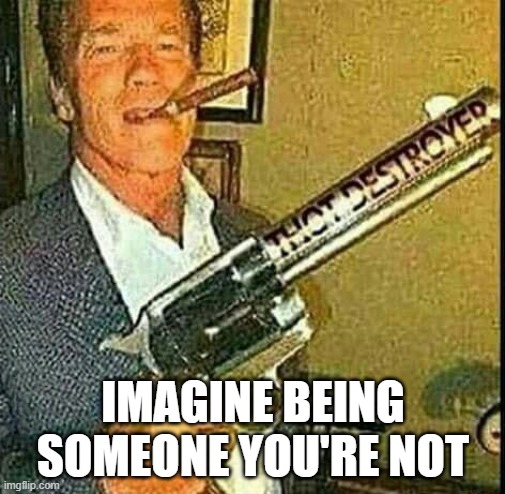 Literally (almost) everyone in this stream: | IMAGINE BEING SOMEONE YOU'RE NOT | image tagged in thot destroyer | made w/ Imgflip meme maker