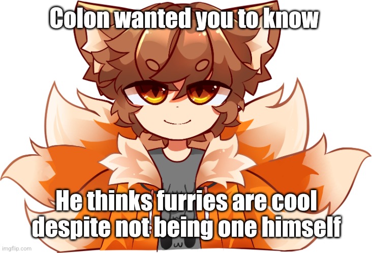 Wholesome fox boi | Colon wanted you to know; He thinks furries are cool despite not being one himself | image tagged in gd colon vtuber avatar | made w/ Imgflip meme maker