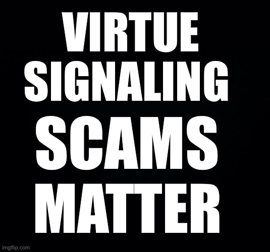 Get Rich and don’t have to get elected | VIRTUE SIGNALING; SCAMS; MATTER | image tagged in black background,politics lol,memes | made w/ Imgflip meme maker