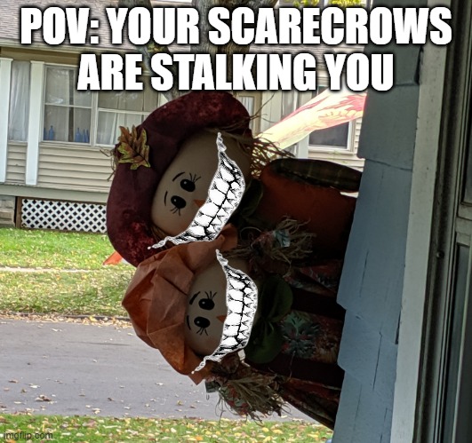 Scarecrow Meme | POV: YOUR SCARECROWS ARE STALKING YOU | image tagged in scarecrow meme | made w/ Imgflip meme maker
