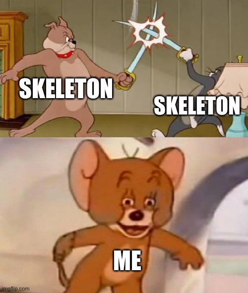 Tom and Jerry swordfight | SKELETON SKELETON ME | image tagged in tom and jerry swordfight | made w/ Imgflip meme maker