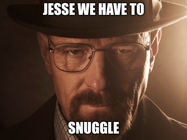 Walter White says | JESSE WE HAVE TO; SNUGGLE | image tagged in jesse pinkman | made w/ Imgflip meme maker