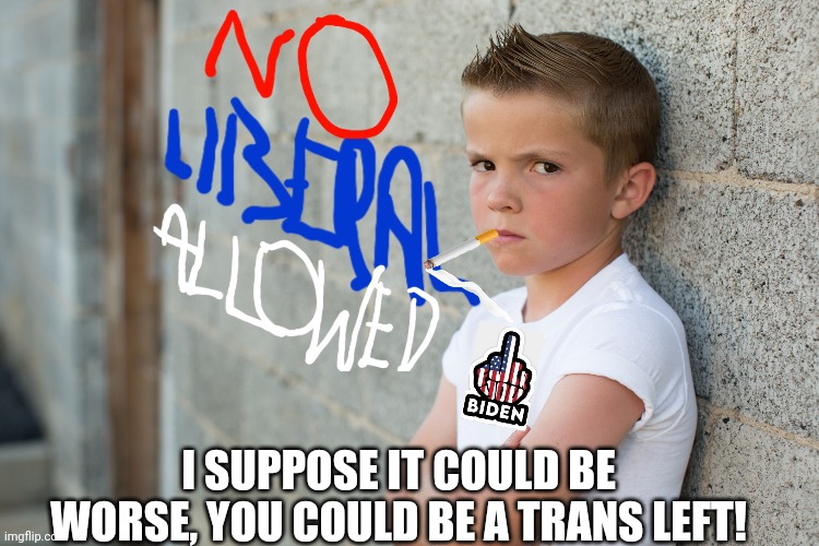 I SUPPOSE IT COULD BE WORSE, YOU COULD BE A TRANS LEFT! | made w/ Imgflip meme maker