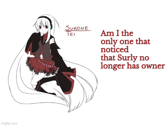 sukone tei | Am I the only one that noticed that Surly no longer has owner | image tagged in sukone tei | made w/ Imgflip meme maker