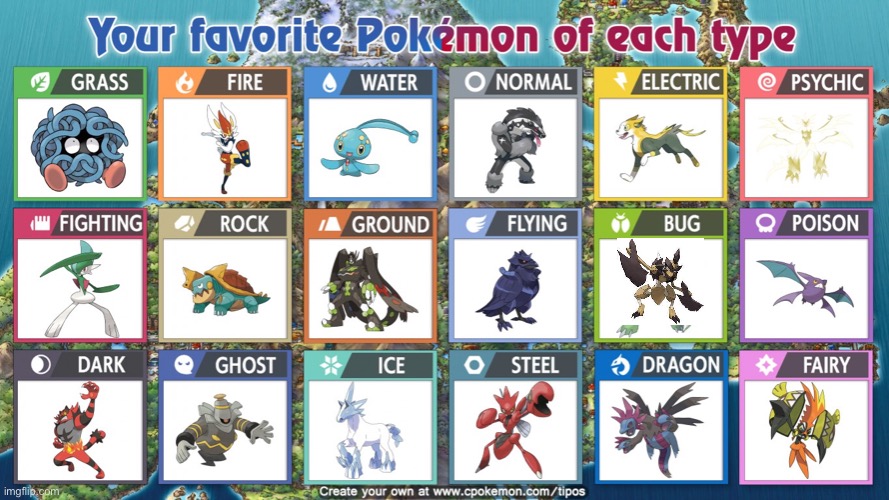 My fav pokemon of each type because i fricking can, | image tagged in pokemon | made w/ Imgflip meme maker