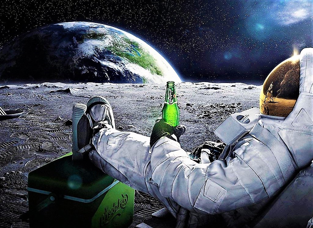 Astronaut drinking beer watching Earth 1 Blank Meme Template