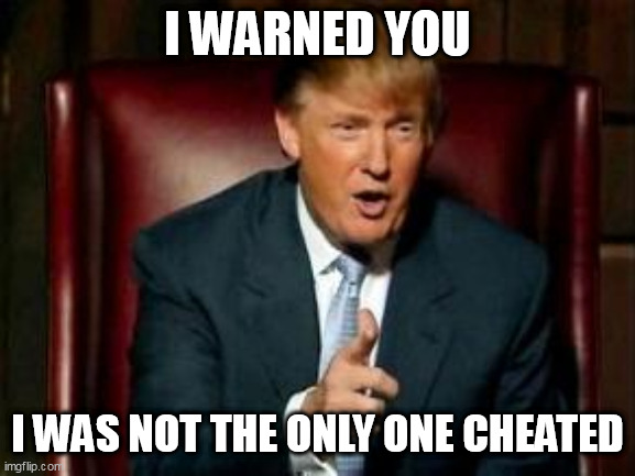 Donald Trump | I WARNED YOU; I WAS NOT THE ONLY ONE CHEATED | image tagged in donald trump | made w/ Imgflip meme maker