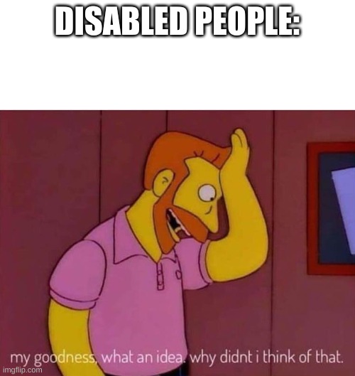 my goodness what an idea why didn't I think of that | DISABLED PEOPLE: | image tagged in my goodness what an idea why didn't i think of that | made w/ Imgflip meme maker